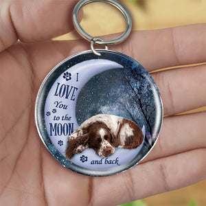 English Springer Spaniel Moon Back-Round Resin Epoxy Metal Keychain