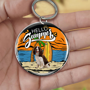 English Springer Spaniel (8) Hello Summer-Round Resin Epoxy Metal Keychain