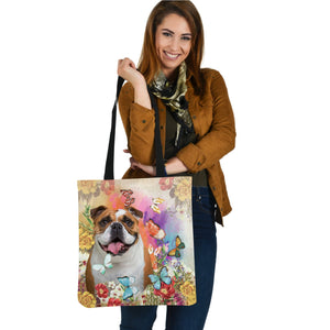 English bulldog And Butterflies-Cloth Tote Bag