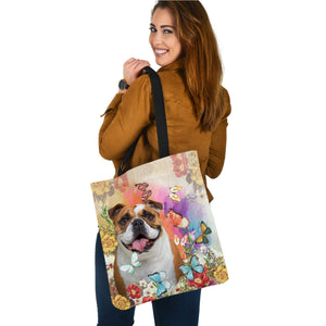 English bulldog And Butterflies-Cloth Tote Bag