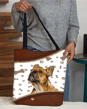 French Bulldog-Zipper Texture-Cloth Tote Bag