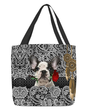 French Bulldog 2-Rose Cloth Tote Bag