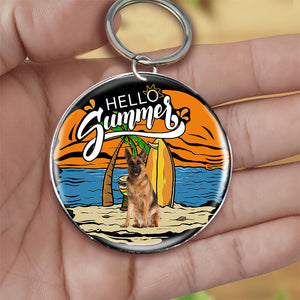 German Shepherd Hello Summer-Round Resin Epoxy Metal Keychain