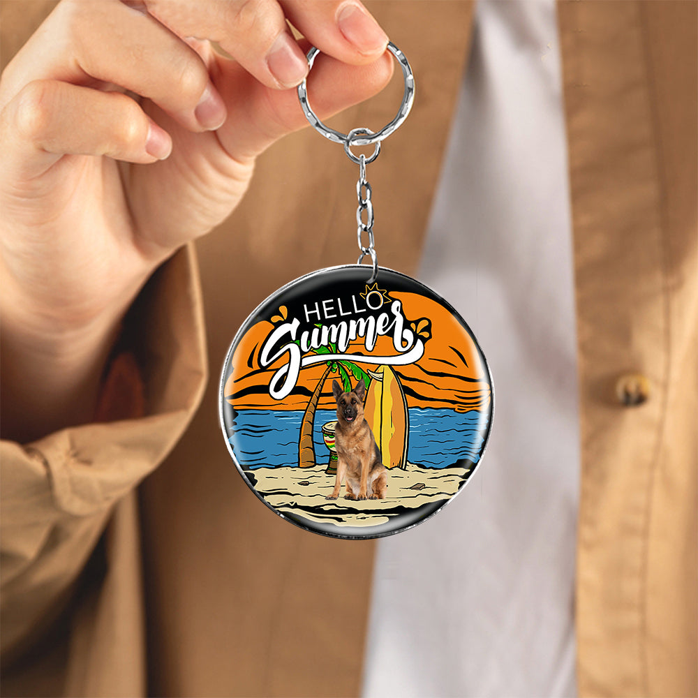 German Shepherd Hello Summer-Round Resin Epoxy Metal Keychain