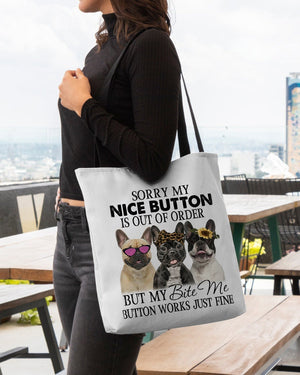 French Bulldog-Bite Me Button-Cloth Tote Bag