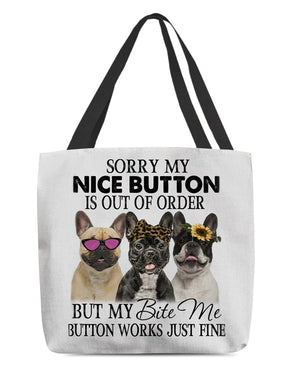 French Bulldog-Bite Me Button-Cloth Tote Bag