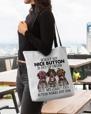 German Shorthaired Pointer-Bite Me Button-Cloth Tote Bag