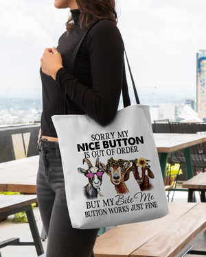 Goat-Bite Me Button-Cloth Tote Bag