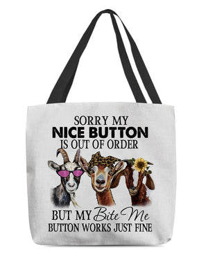 Goat-Bite Me Button-Cloth Tote Bag