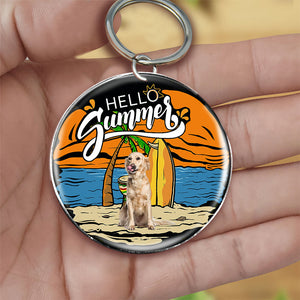 Golden Retriever Hello Summer-Round Resin Epoxy Metal Keychain