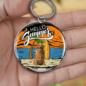 Golden Retriever 2 Hello Summer-Round Resin Epoxy Metal Keychain