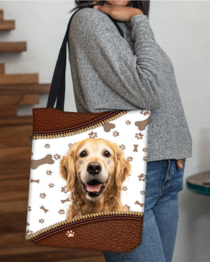 Golden Retriever (2)-Zipper Texture-Cloth Tote Bag