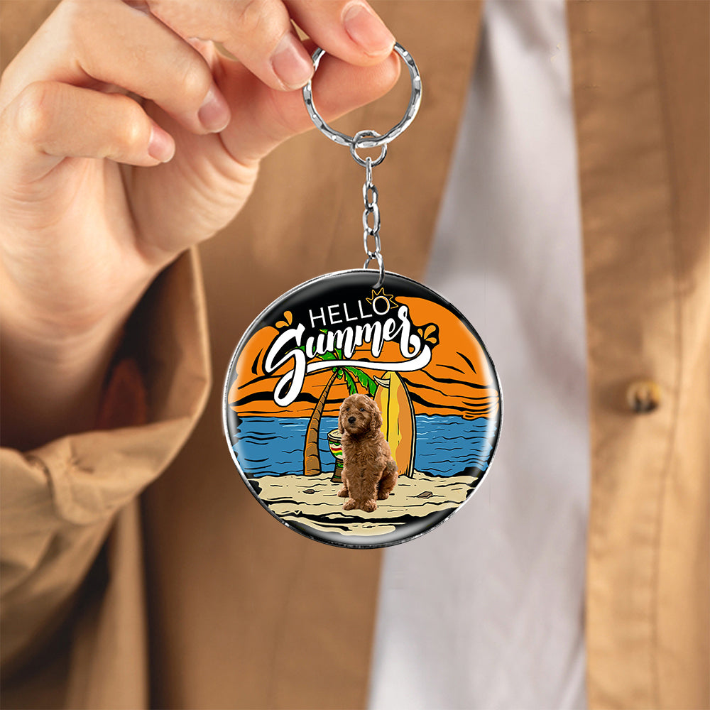 Goldendoodle (2) Hello Summer-Round Resin Epoxy Metal Keychain