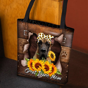 Great Dane-Sunflower&Dog Mom Cloth Tote Bag