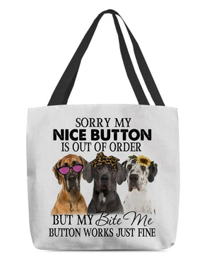 Great Dane-Bite Me Button-Cloth Tote Bag