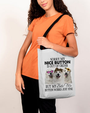 Great Pyrenees-Bite Me Button-Cloth Tote Bag