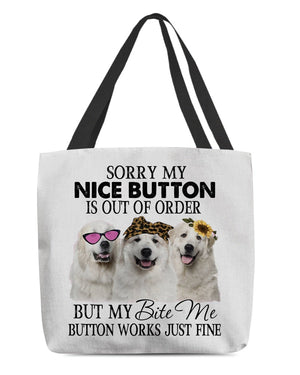 Great Pyrenees-Bite Me Button-Cloth Tote Bag