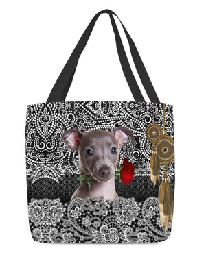 Greyhound-Rose Cloth Tote Bag