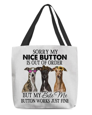 Greyhound-Bite Me Button-Cloth Tote Bag