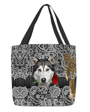 Husky-Rose Cloth Tote Bag