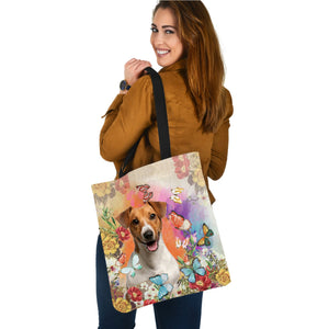 Jack Russell Terrier 2 And Butterflies-Cloth Tote Bag