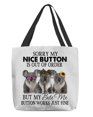 Koala-Bite Me Button-Cloth Tote Bag