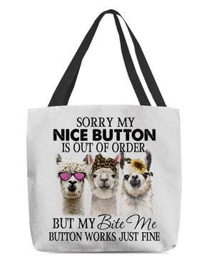 Llama-Bite Me Button-Cloth Tote Bag