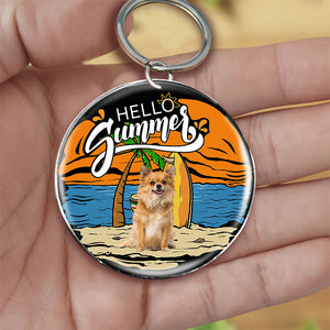 Long Hair Chihuahua Hello Summer-Round Resin Epoxy Metal Keychain