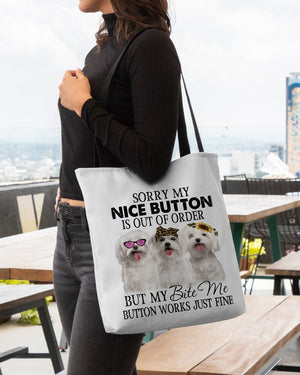 Maltese-Bite Me Button-Cloth Tote Bag