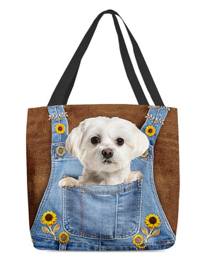 Maltese And Sunflower-Cloth Tote Bag