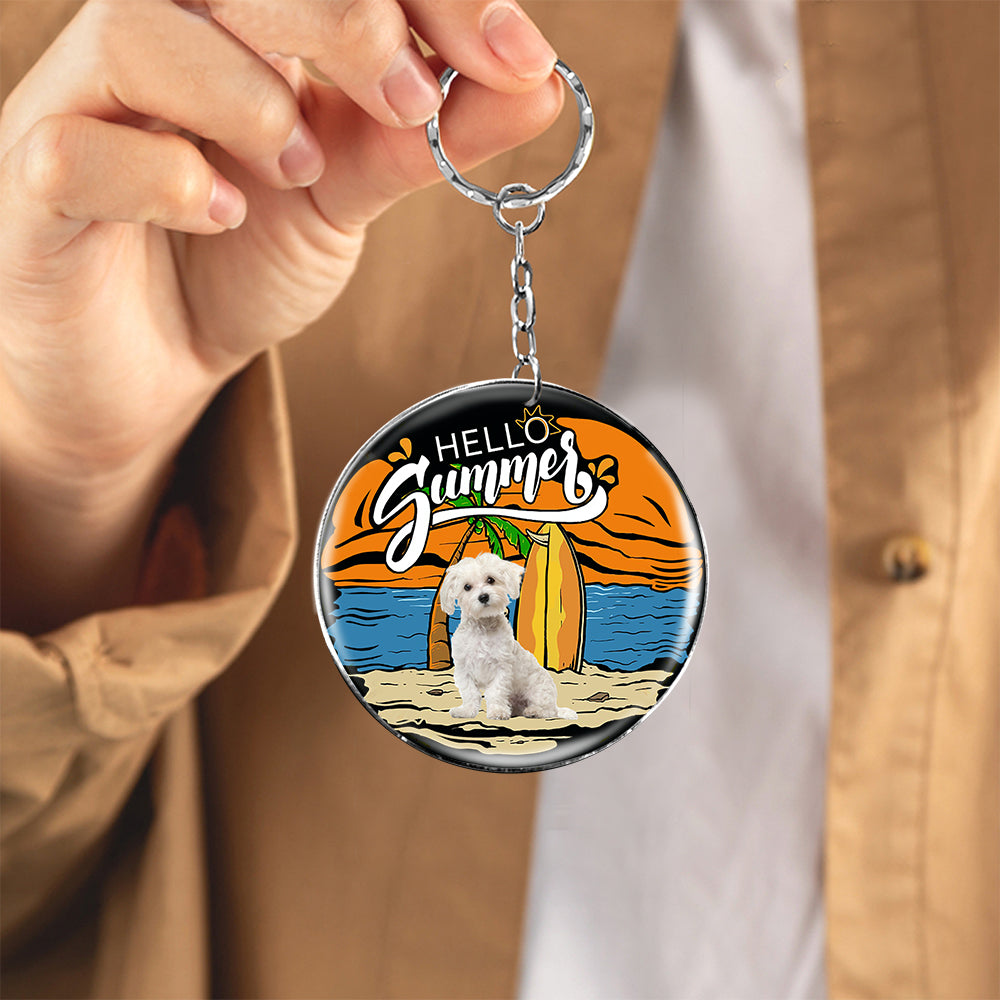 Maltese (2) Hello Summer-Round Resin Epoxy Metal Keychain