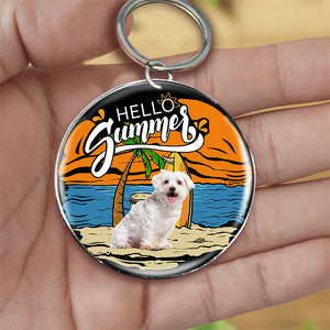 Maltese (8) Hello Summer-Round Resin Epoxy Metal Keychain