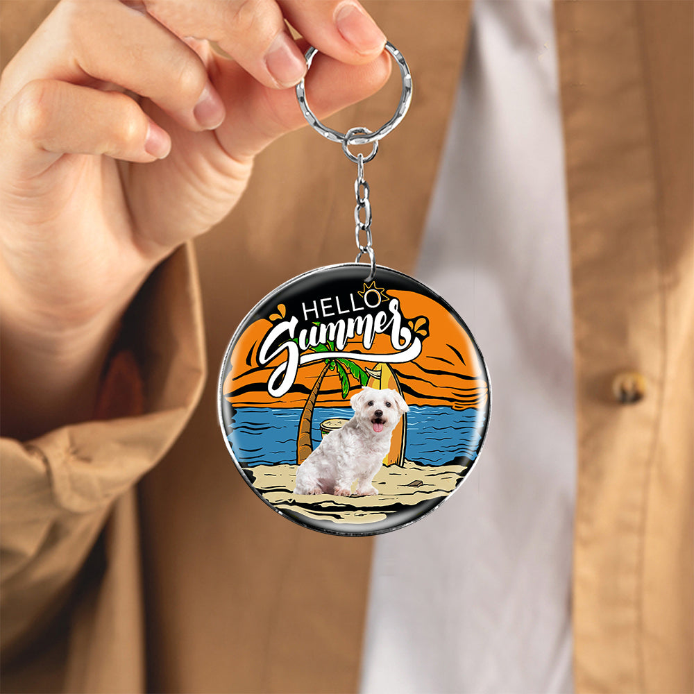 Maltese (8) Hello Summer-Round Resin Epoxy Metal Keychain