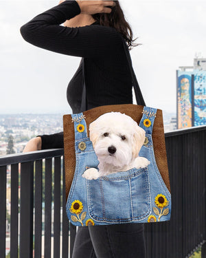 Maltipoo And Sunflower-Cloth Tote Bag