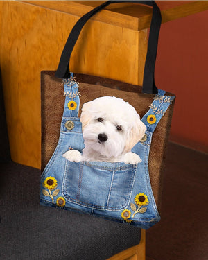 Maltipoo And Sunflower-Cloth Tote Bag