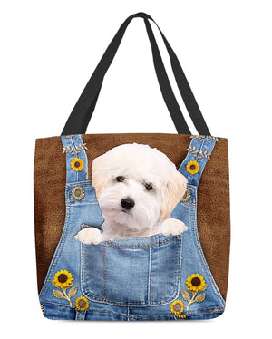 Maltipoo And Sunflower-Cloth Tote Bag