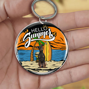 Miniature Pinscher 2 Hello Summer-Round Resin Epoxy Metal Keychain