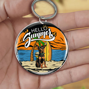 Miniature Pinscher (2) Hello Summer-Round Resin Epoxy Metal Keychain