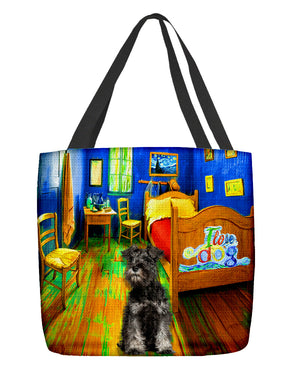 Miniature Schnauzer in the bedroom-Cloth Tote Bag