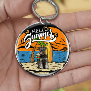 Miniature Schnauzer Hello Summer-Round Resin Epoxy Metal Keychain