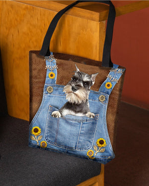 Miniature Schnauzer And Sunflower-Cloth Tote Bag