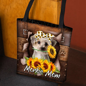 Morkie-Sunflower&Dog Mom Cloth Tote Bag