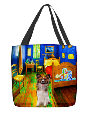 Papillon in the bedroom-Cloth Tote Bag