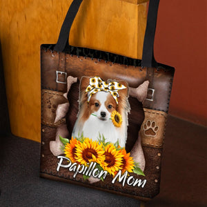 Papillon-Sunflower&Dog Mom Cloth Tote Bag