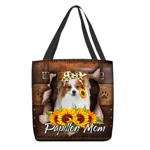 Papillon-Sunflower&Dog Mom Cloth Tote Bag