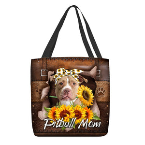 Pitbull-Sunflower&Dog Mom Cloth Tote Bag