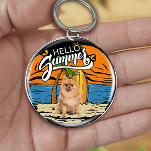 Pomeranian Hello Summer-Round Resin Epoxy Metal Keychain