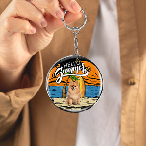 Pomeranian Hello Summer-Round Resin Epoxy Metal Keychain