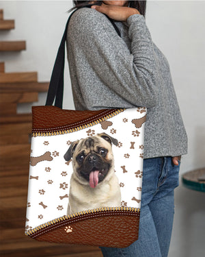 Pug-Zipper Texture-Cloth Tote Bag