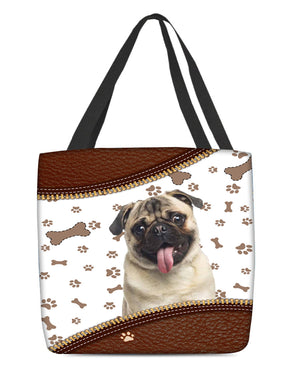 Pug-Zipper Texture-Cloth Tote Bag